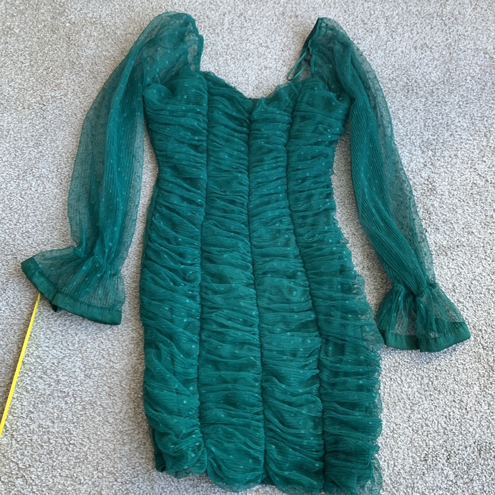 Haute Monde Green Ruched Bodycon Mini Dress